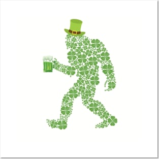 Leprechaun Bigfoot St. Patrick's Day Irish Clover Posters and Art